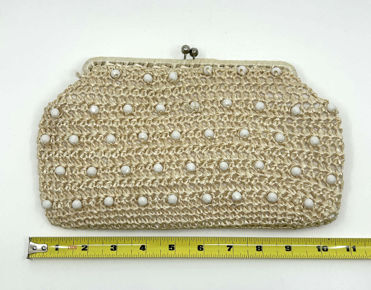 Vintage Faux Straw and Pearl Clutch / Handbag w/chain