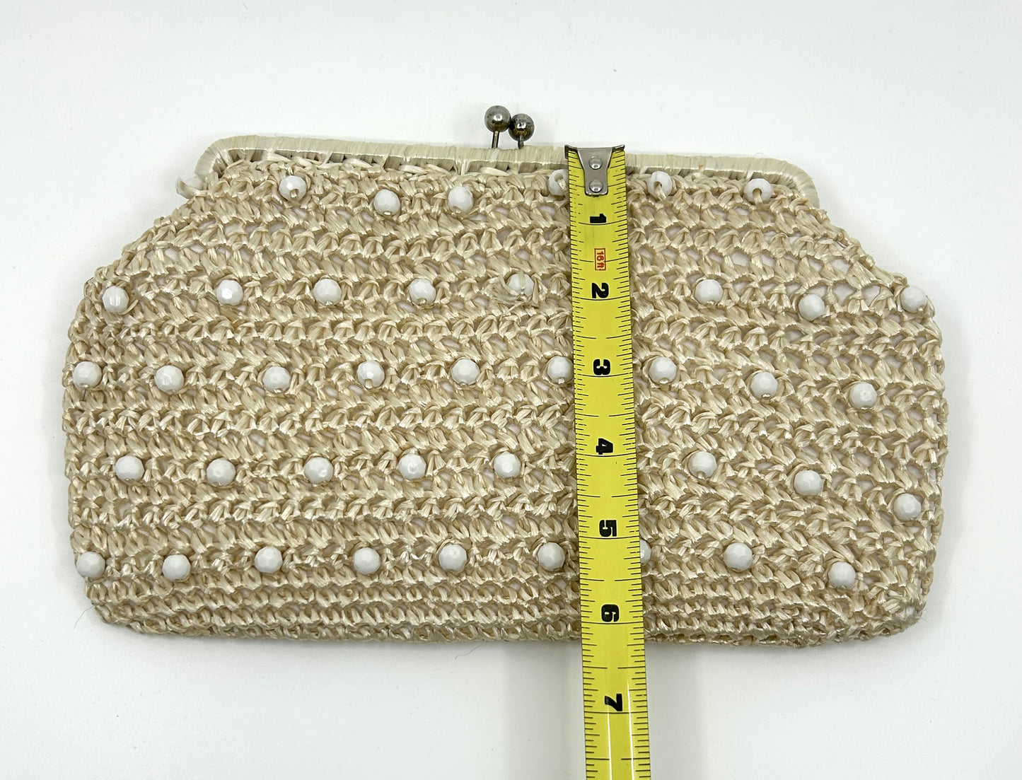 Vintage Faux Straw and Pearl Clutch / Handbag w/chain