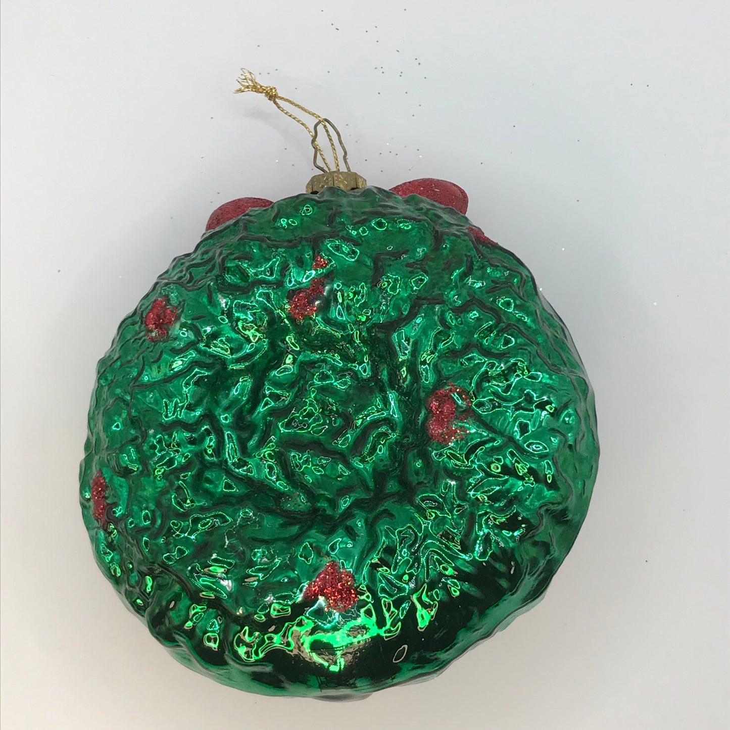 Santa Reindeer and Wreath Blown Glass Ornament