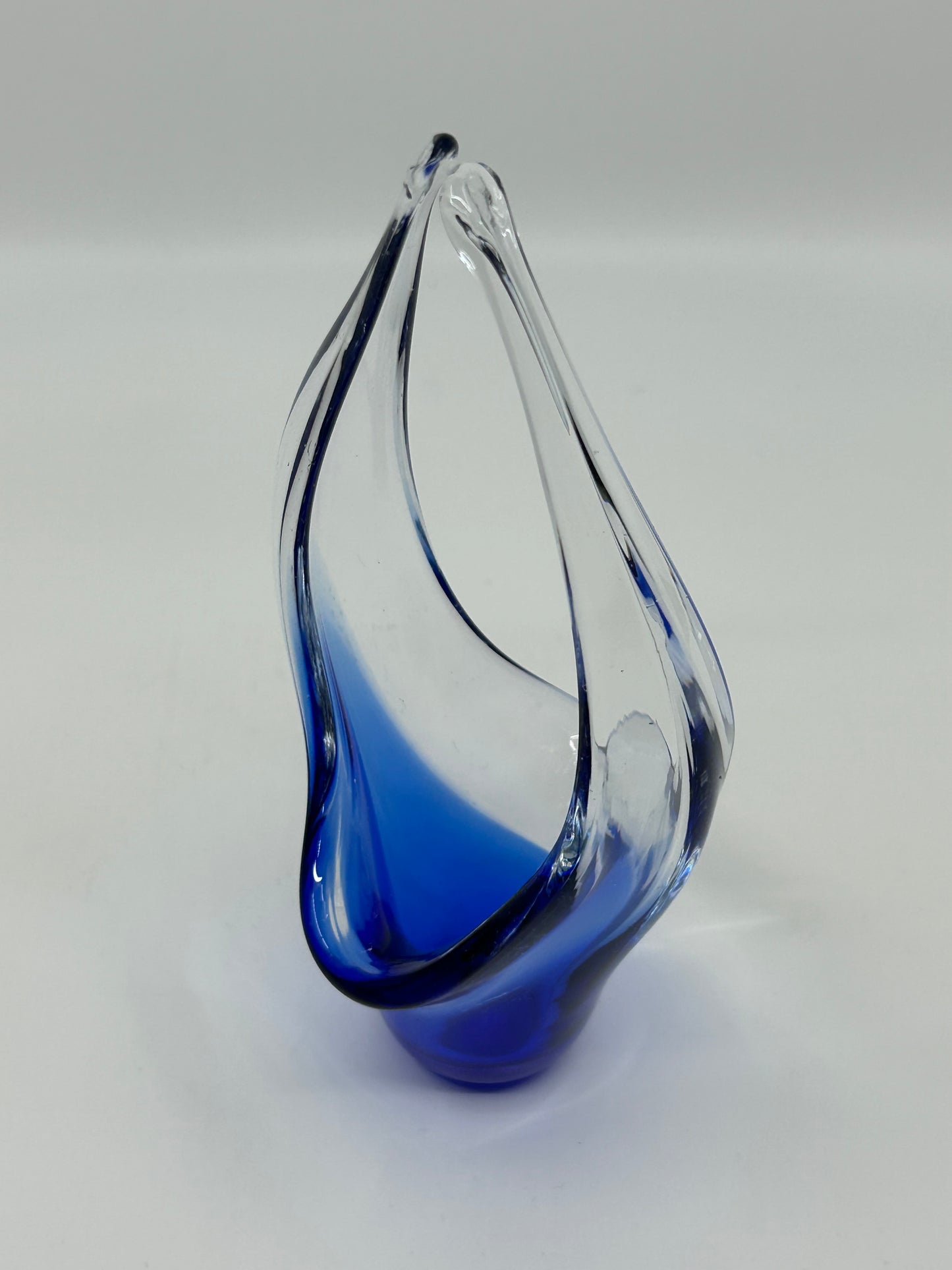 Mini Chalet Encased Blue and Clear Art Glass Basket
