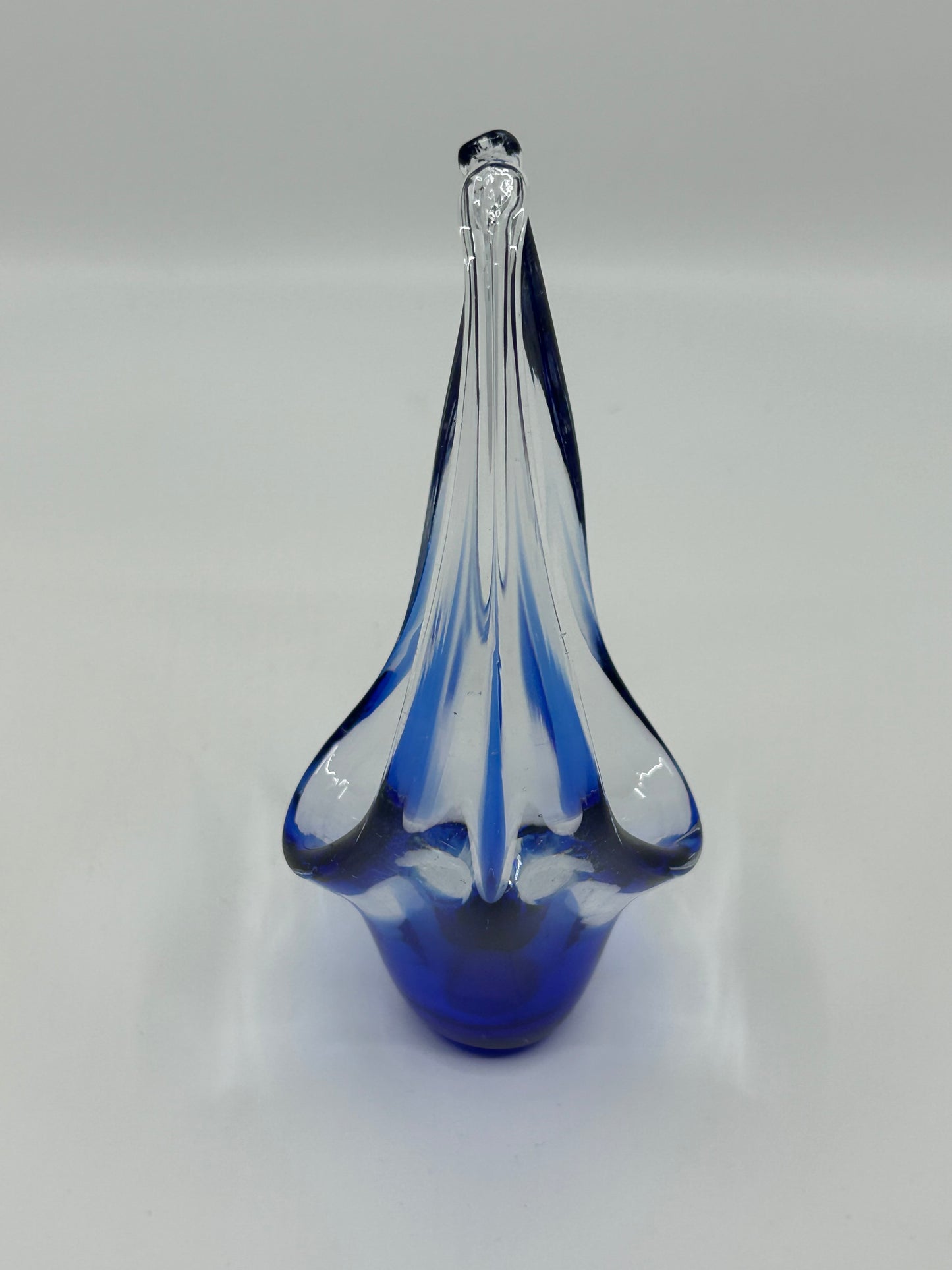 Mini Chalet Encased Blue and Clear Art Glass Basket