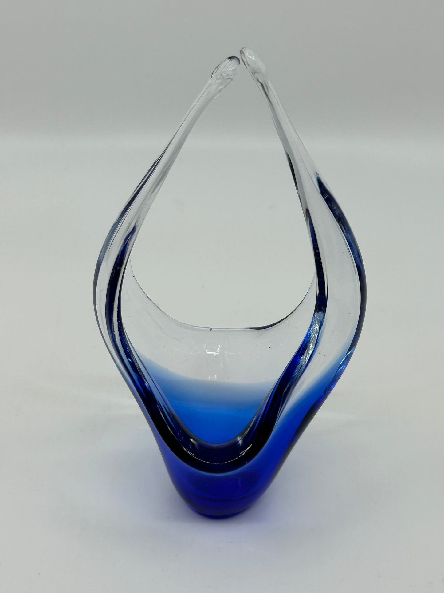 Mini Chalet Encased Blue and Clear Art Glass Basket