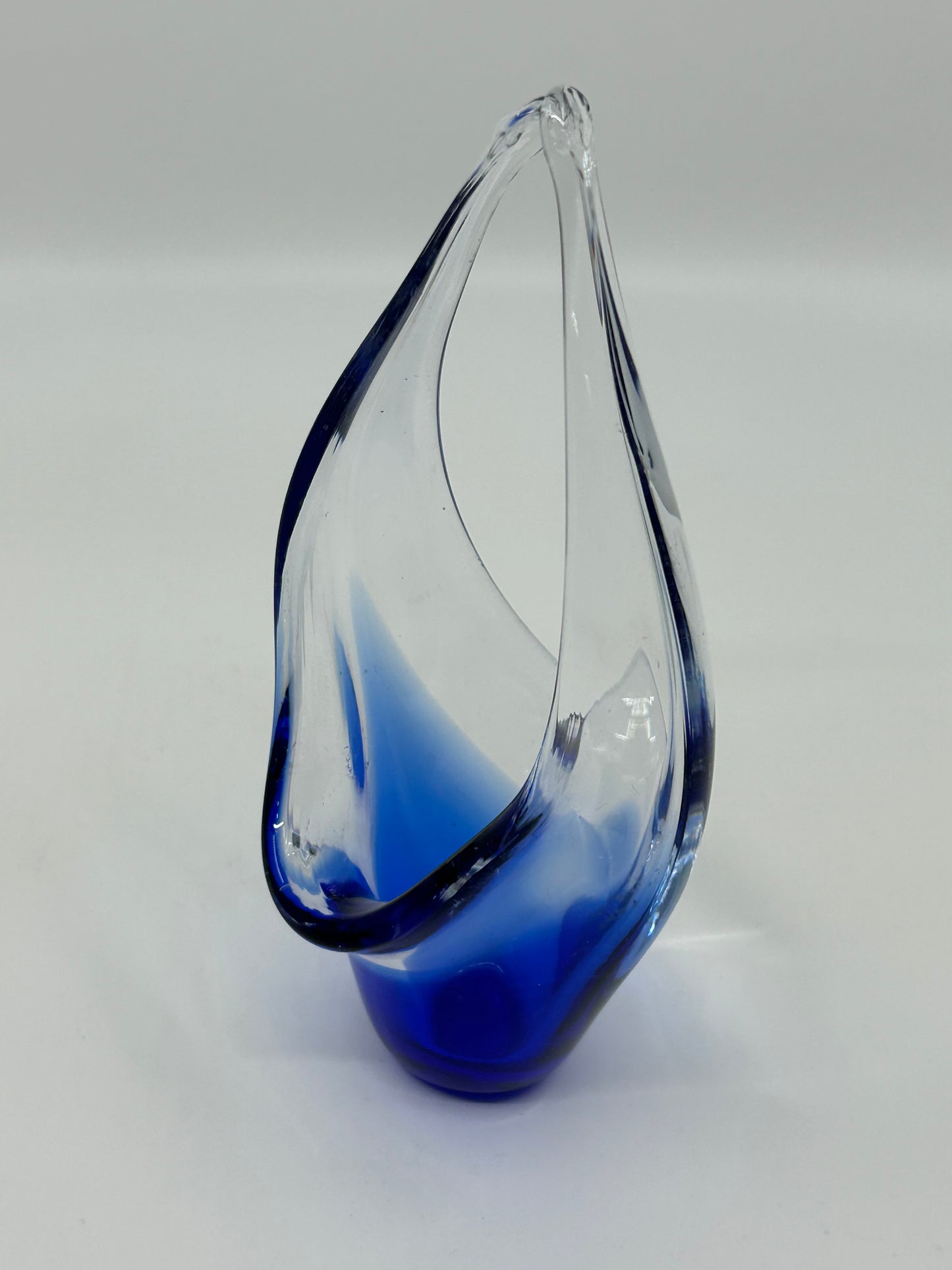 Mini Chalet Encased Blue and Clear Art Glass Basket