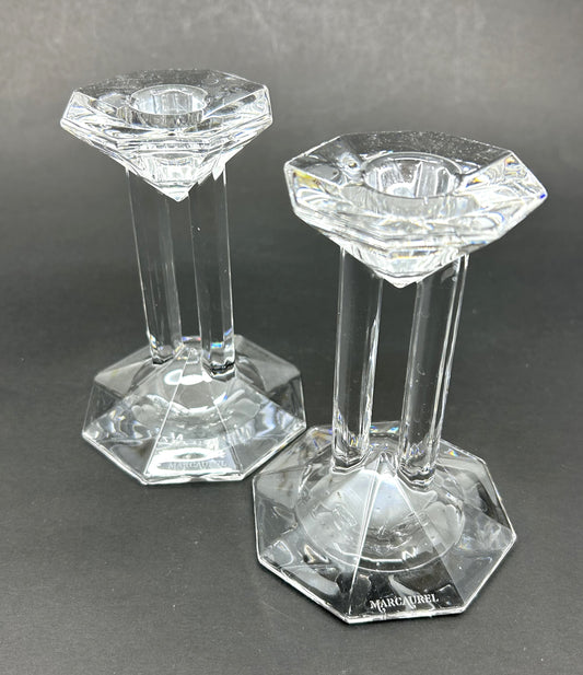Marc Aurel Lead Crystal Double Pillar Column Candle Holders