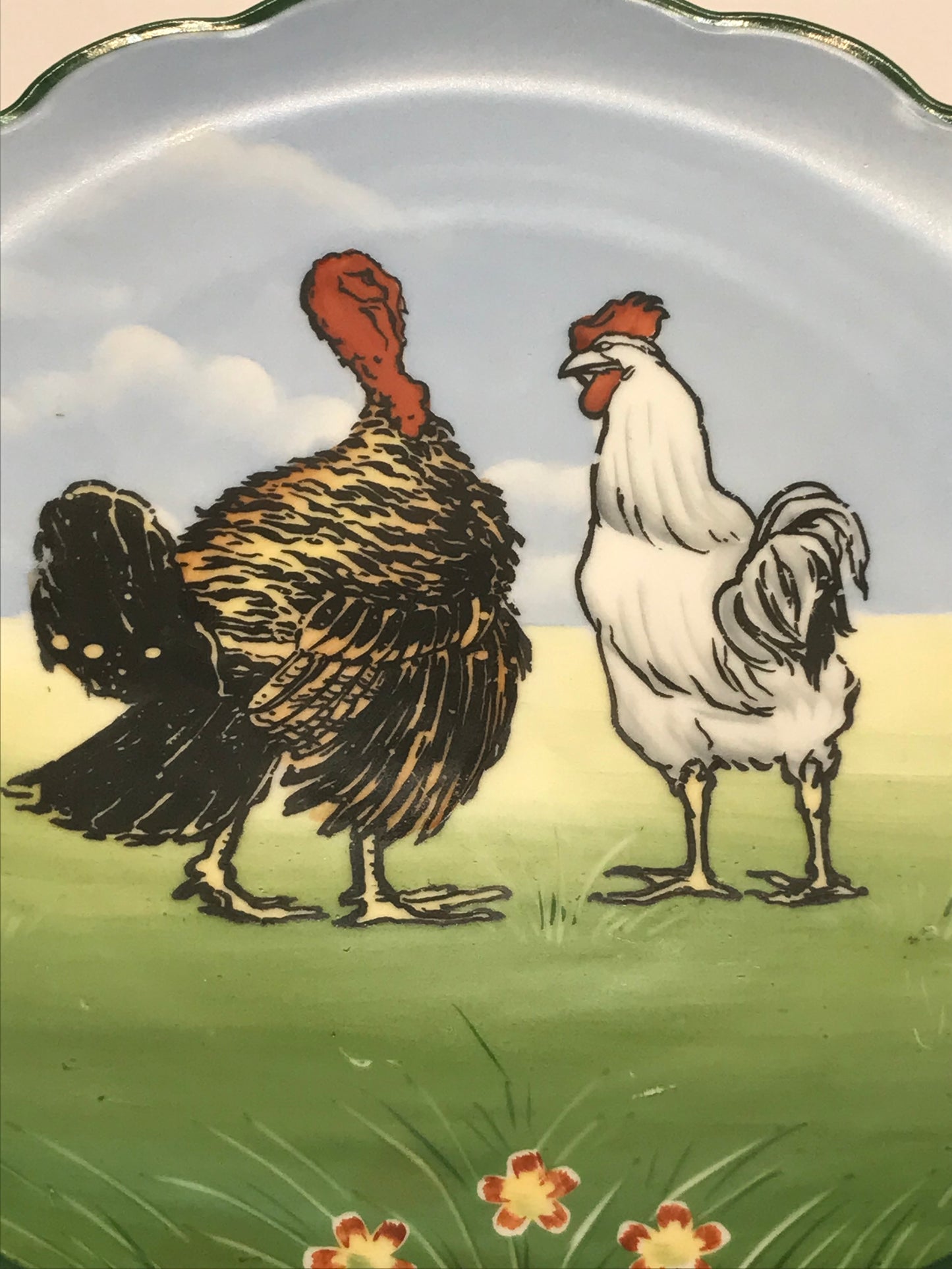 M Z Moritz Dekauer Austria Rooster and Turkey Face Off Plate