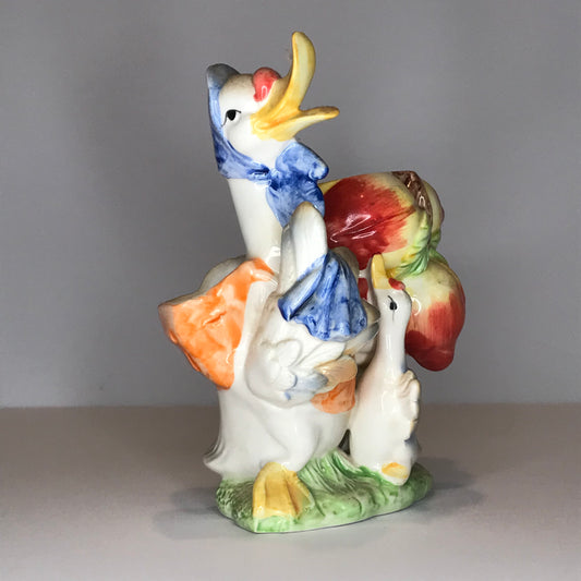 Vintage Ceramic Mother Duck and Baby Duck with Fruit Themed Vase / Jelly Server