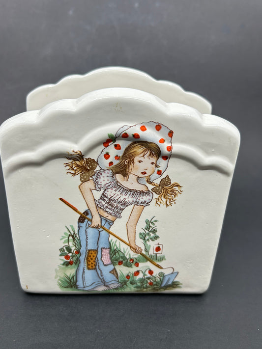 Vintage Strawberry Patches Ceramic Paper Napkin / Letter Holder