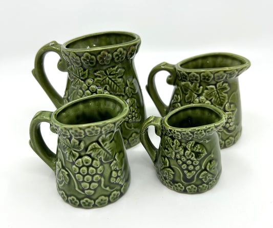 Vintage Avocado Green Grapes Gilford Ceramic Measuring Jugs - Set of 4