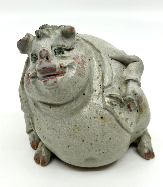Putting Lipstick on a Pig Handcrafted Stoneware Pottery Figurine - Artist Signed