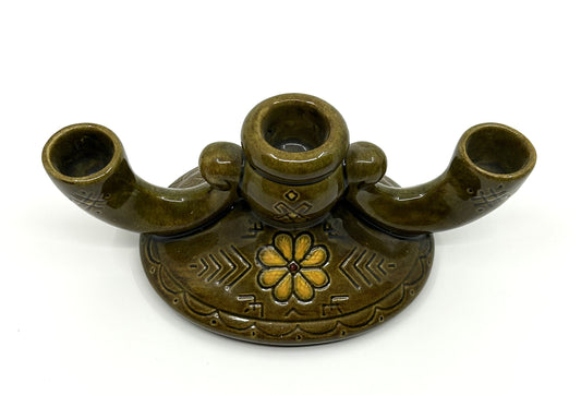 Vintage Handmade Ceramic Daisy Décor Triple Candleholder