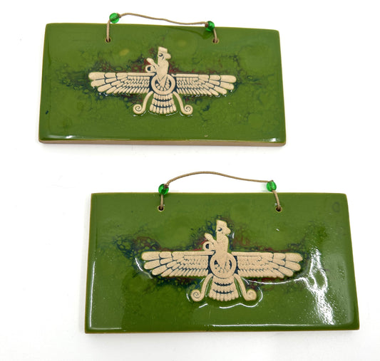 Handmade Indigenous Raised Eagle Design Motif Hanging Tile Plaques - Set of 2