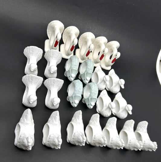 Lot of 24 White Ceramic Assorted Animal Napkin Ring Holders