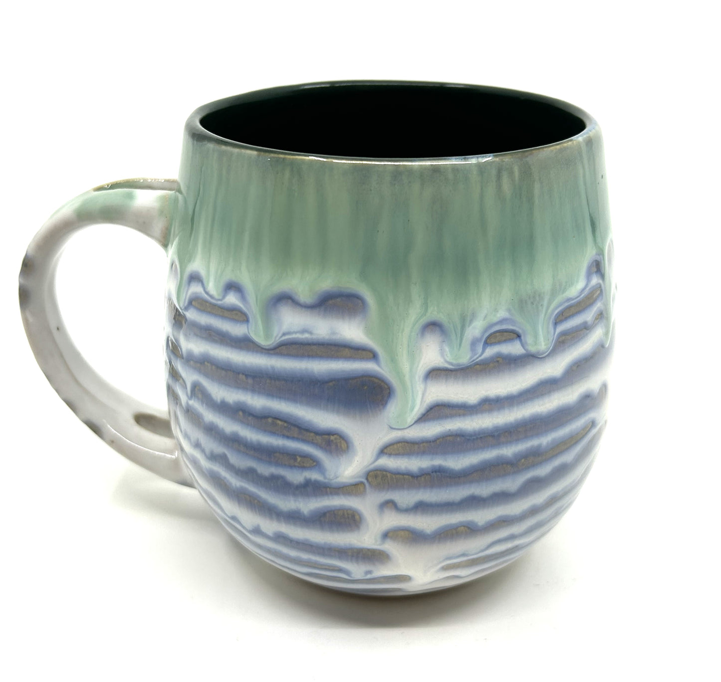 Handmade Artisan Two Tone Double Drip Glazed Rounded Pottery Mugs - Set of 2