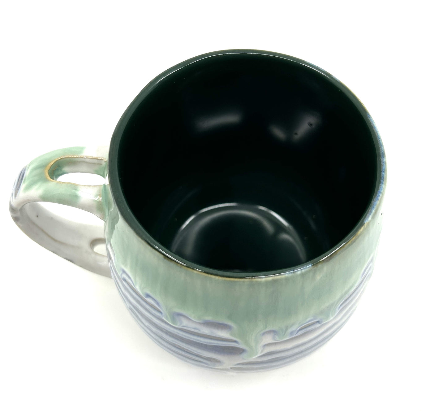 Handmade Artisan Two Tone Double Drip Glazed Rounded Pottery Mugs - Set of 2
