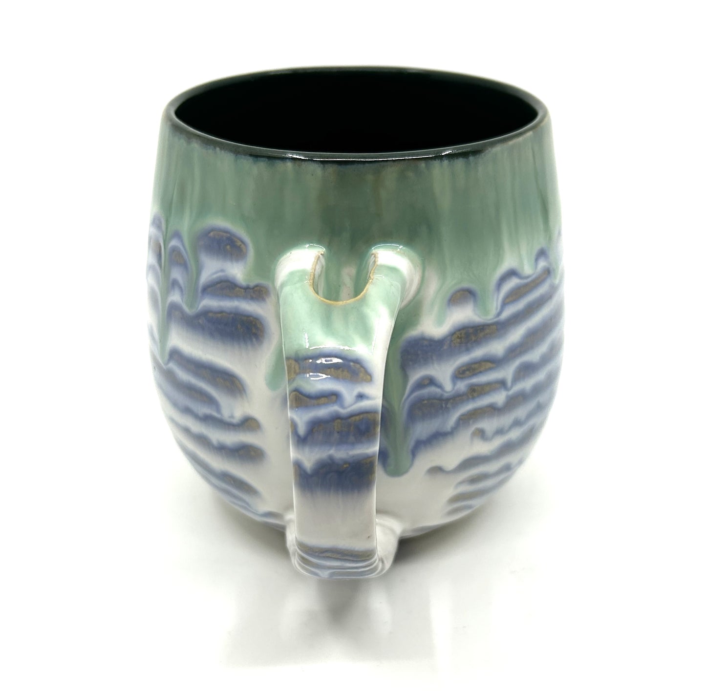 Handmade Artisan Two Tone Double Drip Glazed Rounded Pottery Mugs - Set of 2