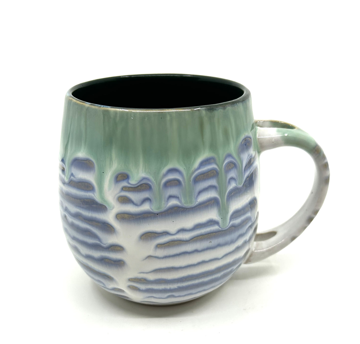 Handmade Artisan Two Tone Double Drip Glazed Rounded Pottery Mugs - Set of 2