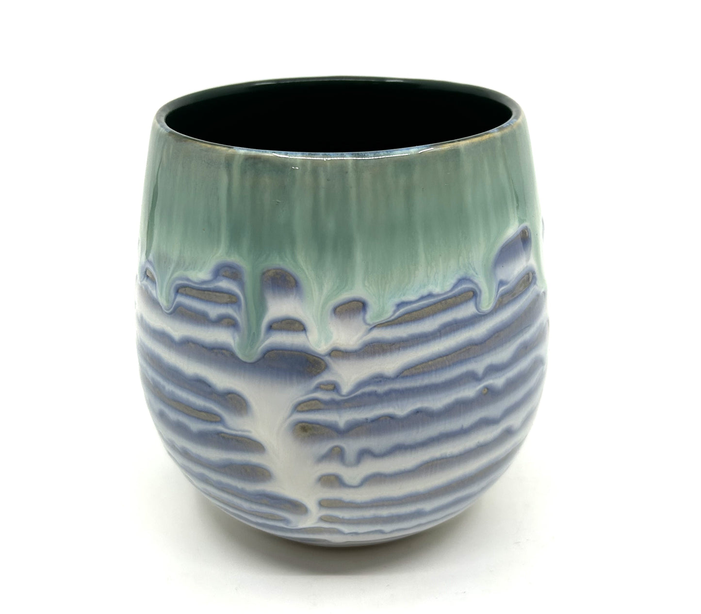 Handmade Artisan Two Tone Double Drip Glazed Rounded Pottery Mugs - Set of 2