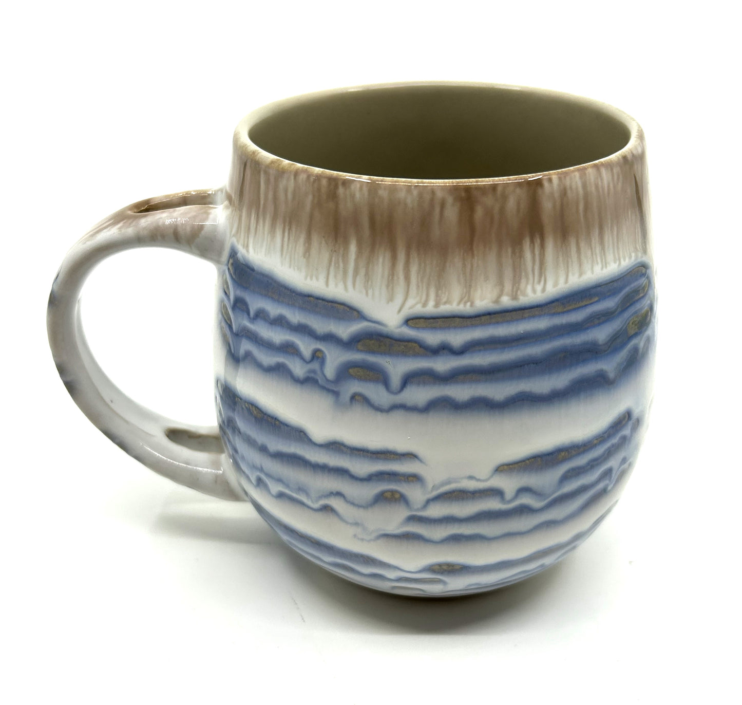 Handmade Artisan Two Tone Double Drip Glazed Rounded Pottery Mugs - Set of 2