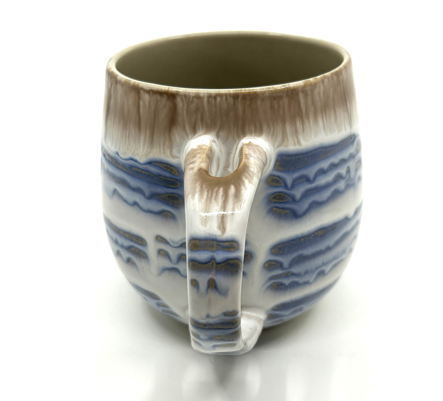 Handmade Artisan Two Tone Double Drip Glazed Rounded Pottery Mugs - Set of 2