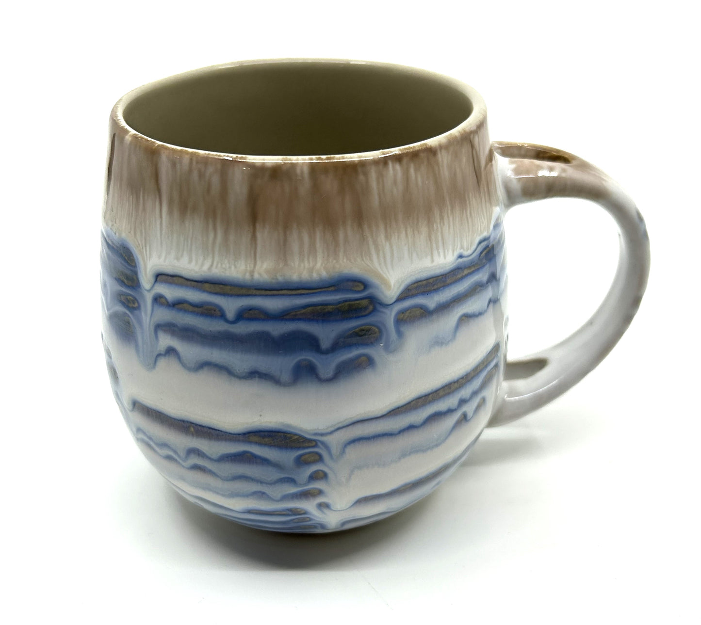 Handmade Artisan Two Tone Double Drip Glazed Rounded Pottery Mugs - Set of 2