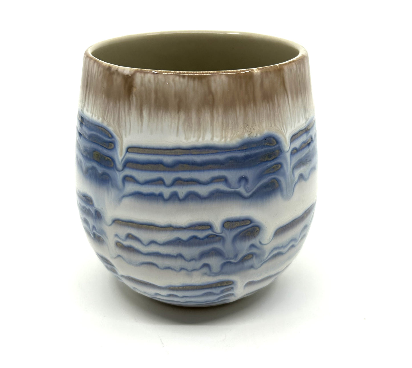 Handmade Artisan Two Tone Double Drip Glazed Rounded Pottery Mugs - Set of 2