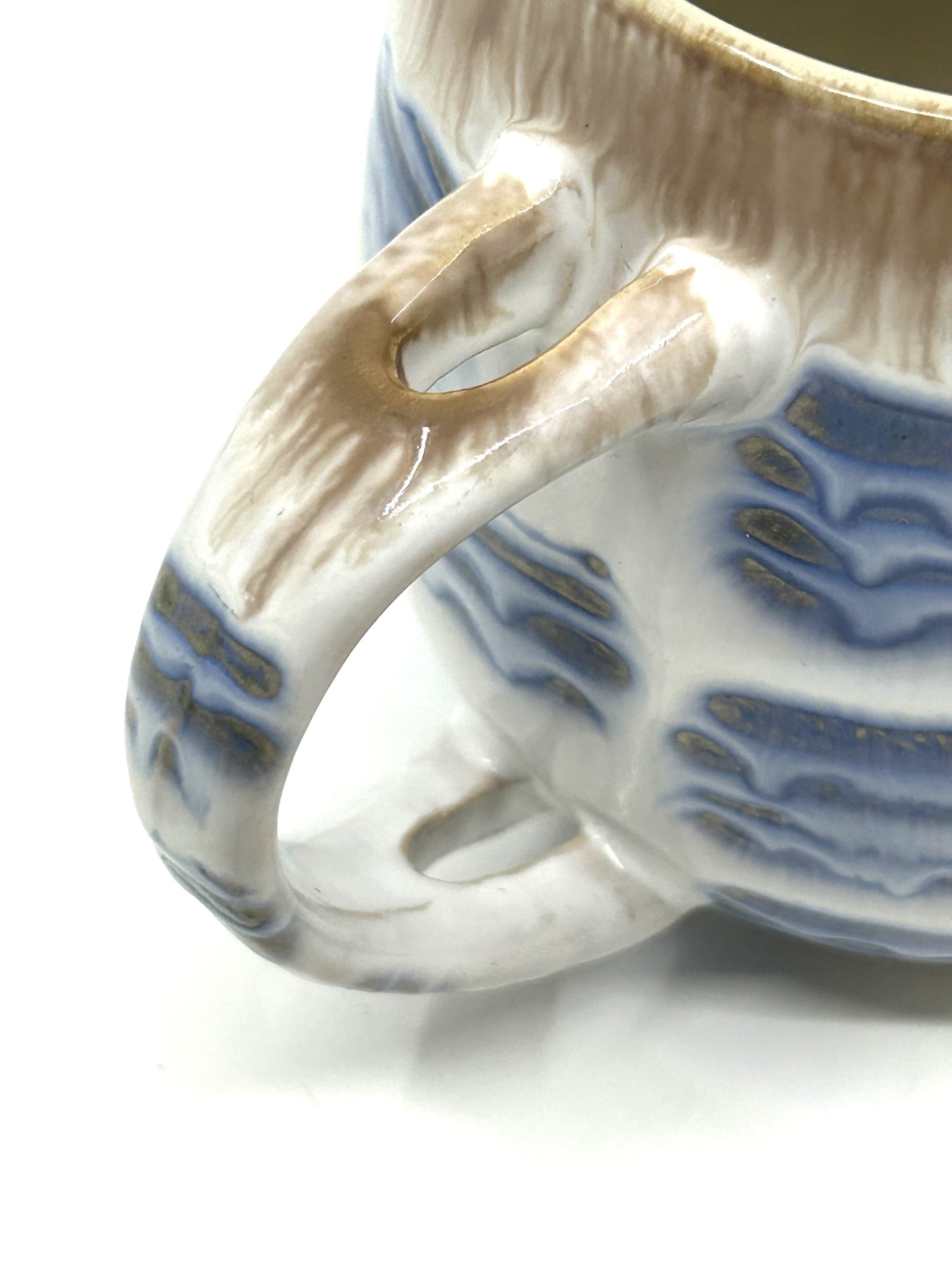 Handmade Artisan Two Tone Double Drip Glazed Rounded Pottery Mugs - Set of 2