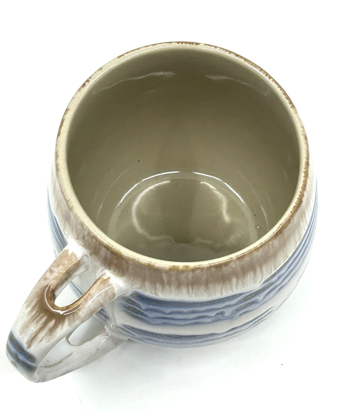 Handmade Artisan Two Tone Double Drip Glazed Rounded Pottery Mugs - Set of 2