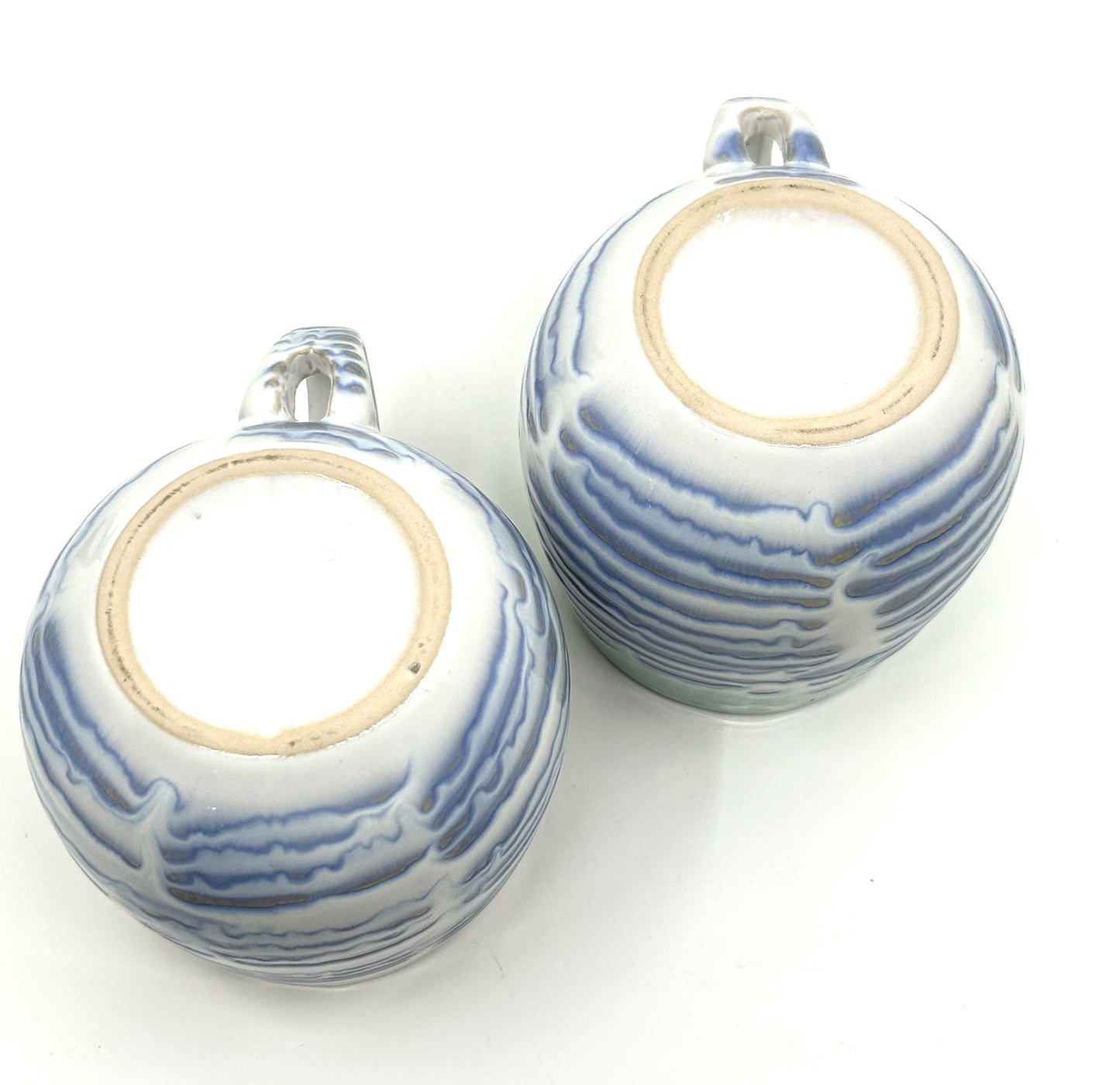 Handmade Artisan Two Tone Double Drip Glazed Rounded Pottery Mugs - Set of 2