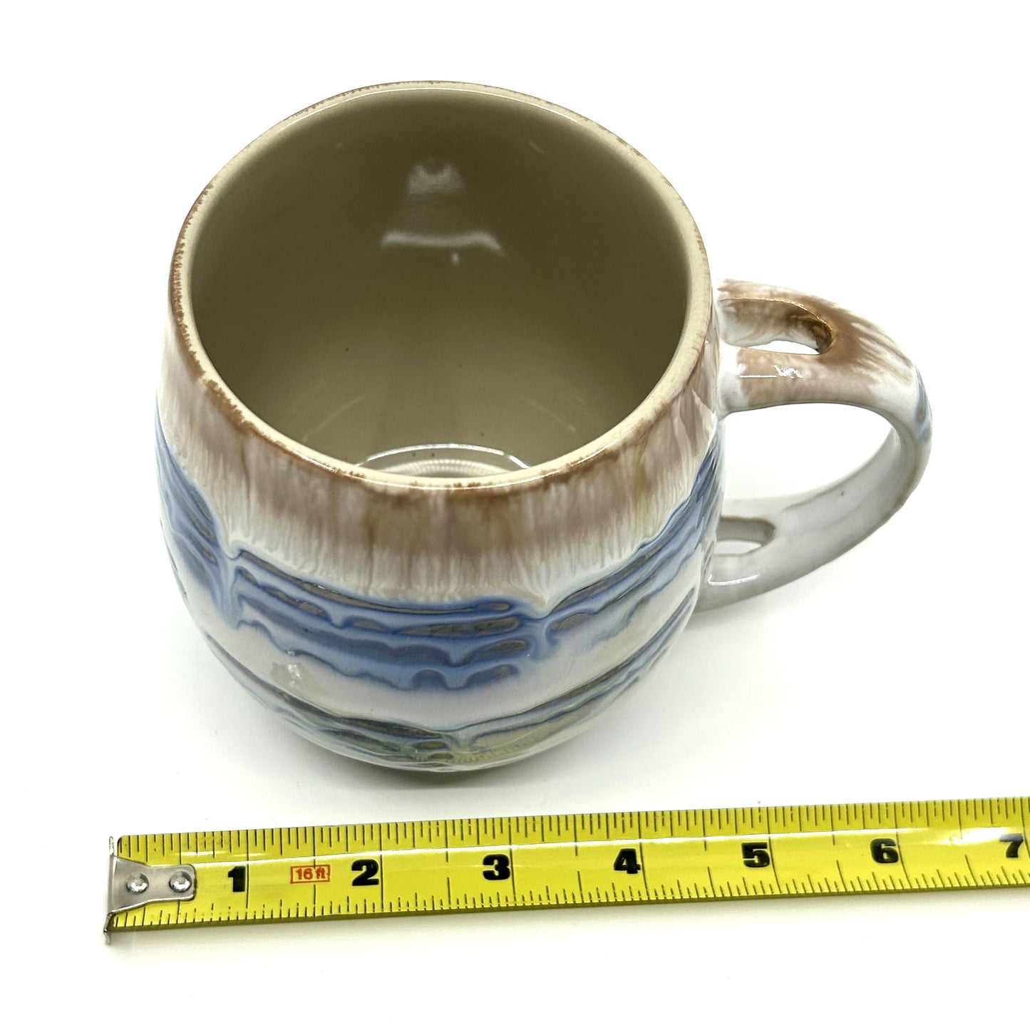 Handmade Artisan Two Tone Double Drip Glazed Rounded Pottery Mugs - Set of 2