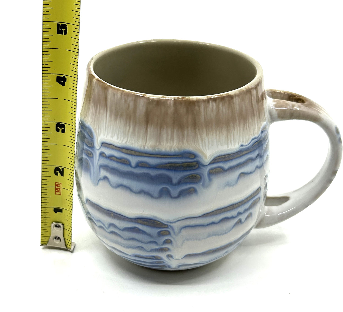 Handmade Artisan Two Tone Double Drip Glazed Rounded Pottery Mugs - Set of 2