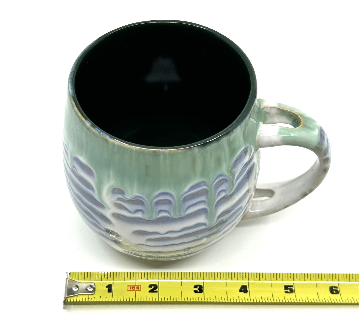 Handmade Artisan Two Tone Double Drip Glazed Rounded Pottery Mugs - Set of 2