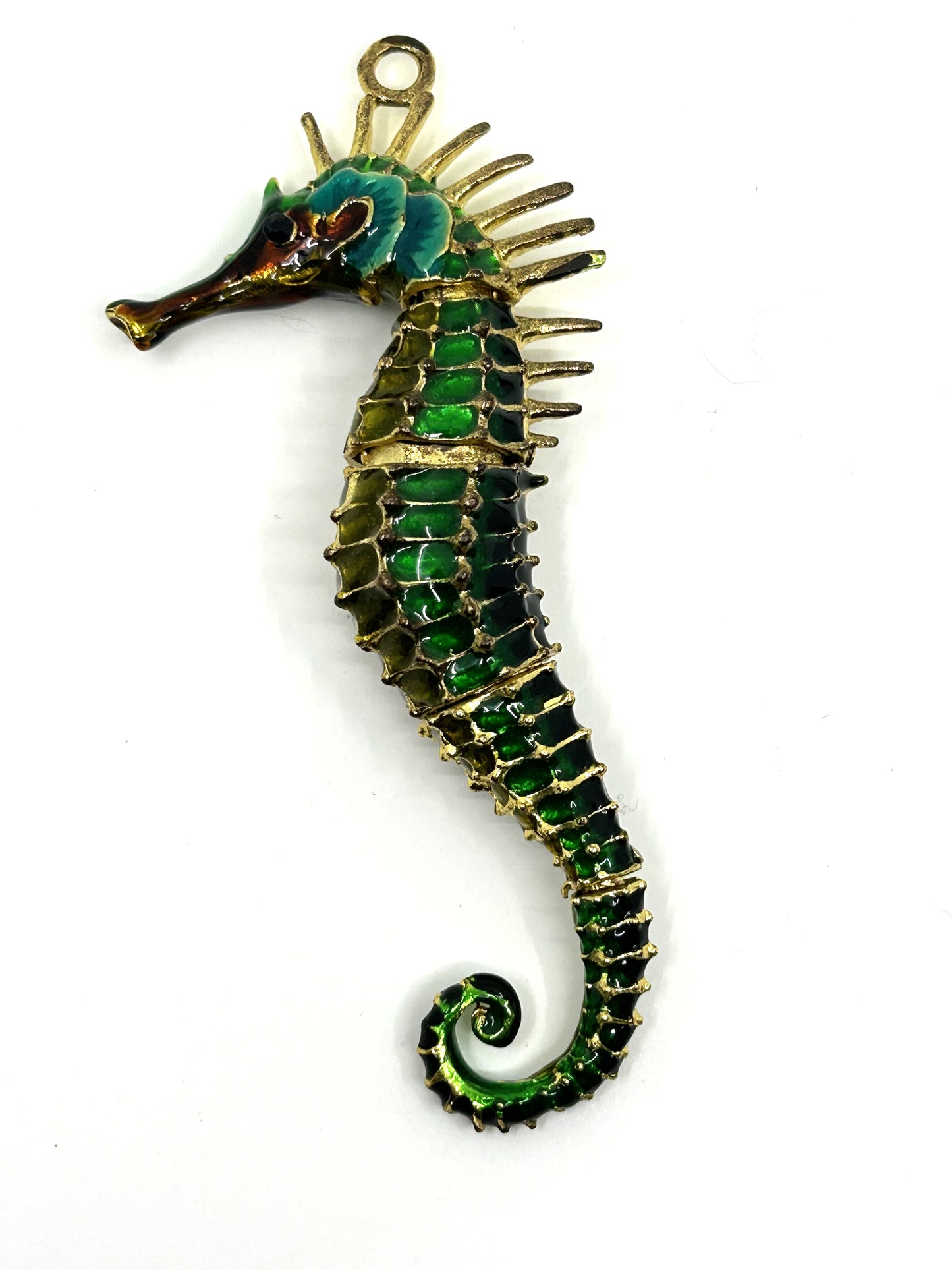 Articulated Cloisonne Enamel Gold Tone Seahorse Ornament