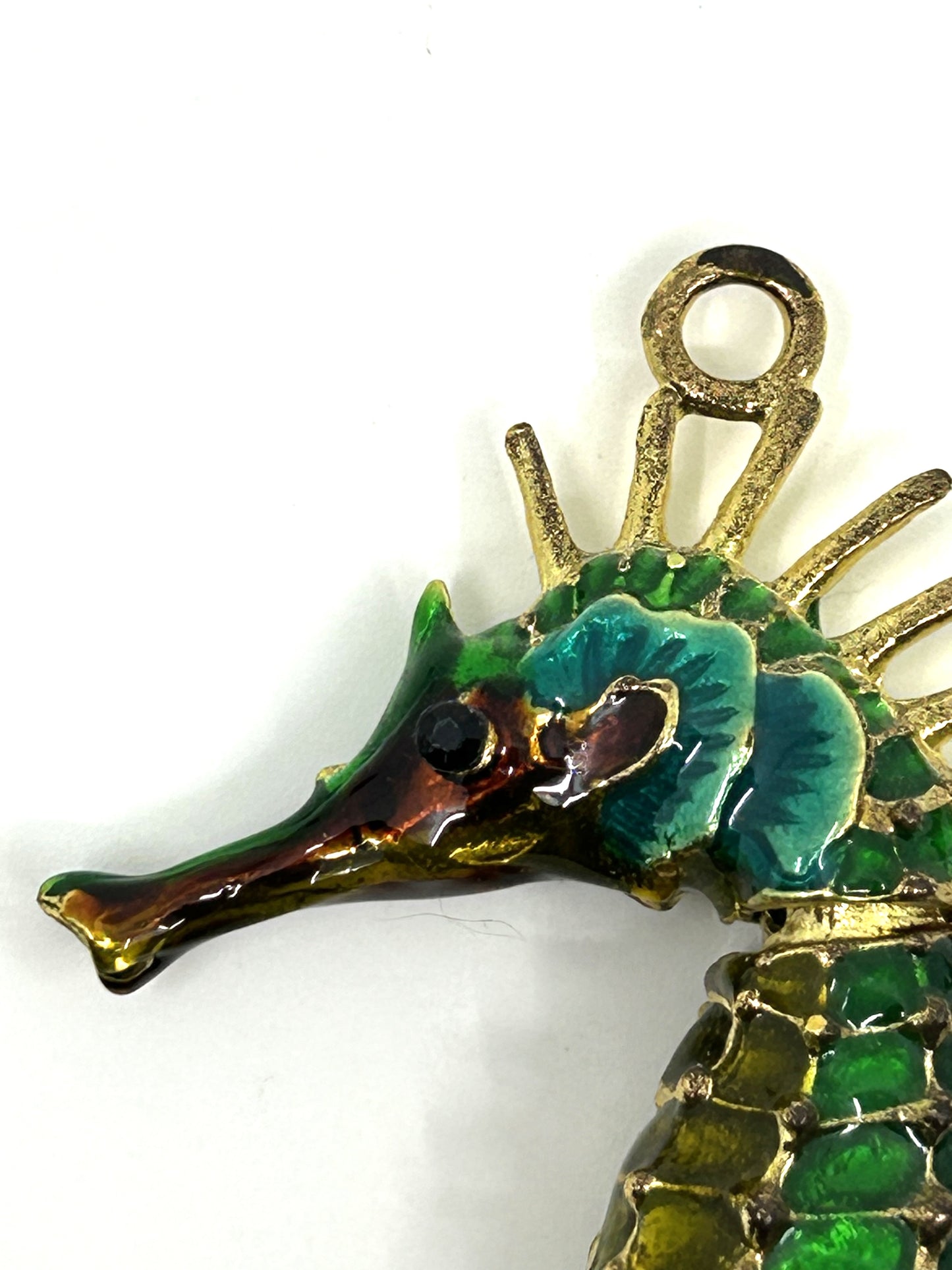 Articulated Cloisonne Enamel Gold Tone Seahorse Ornament