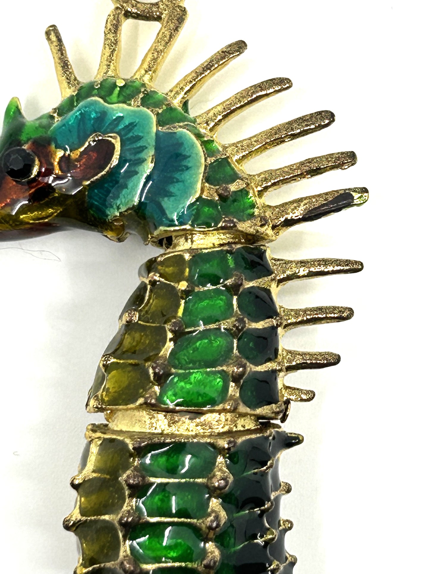 Articulated Cloisonne Enamel Gold Tone Seahorse Ornament
