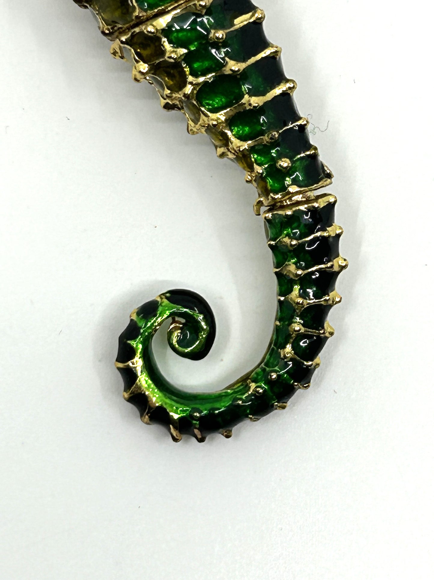 Articulated Cloisonne Enamel Gold Tone Seahorse Ornament