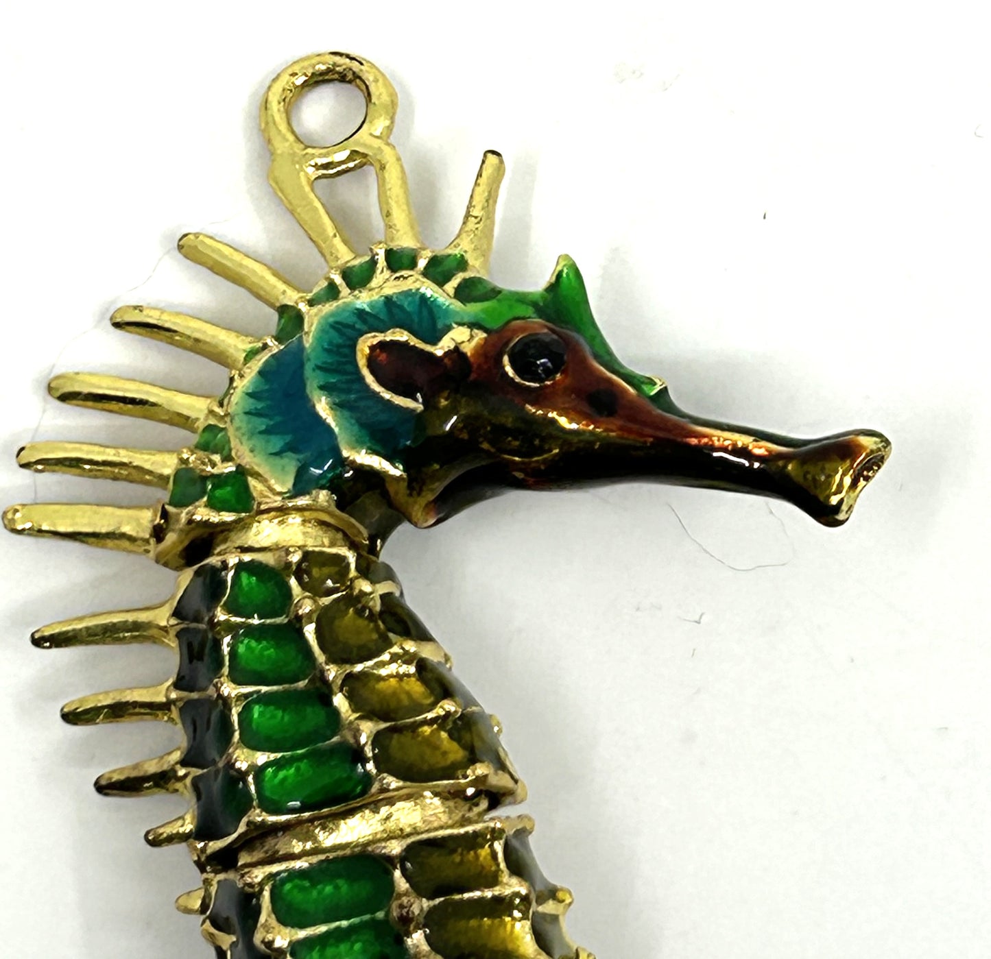 Articulated Cloisonne Enamel Gold Tone Seahorse Ornament