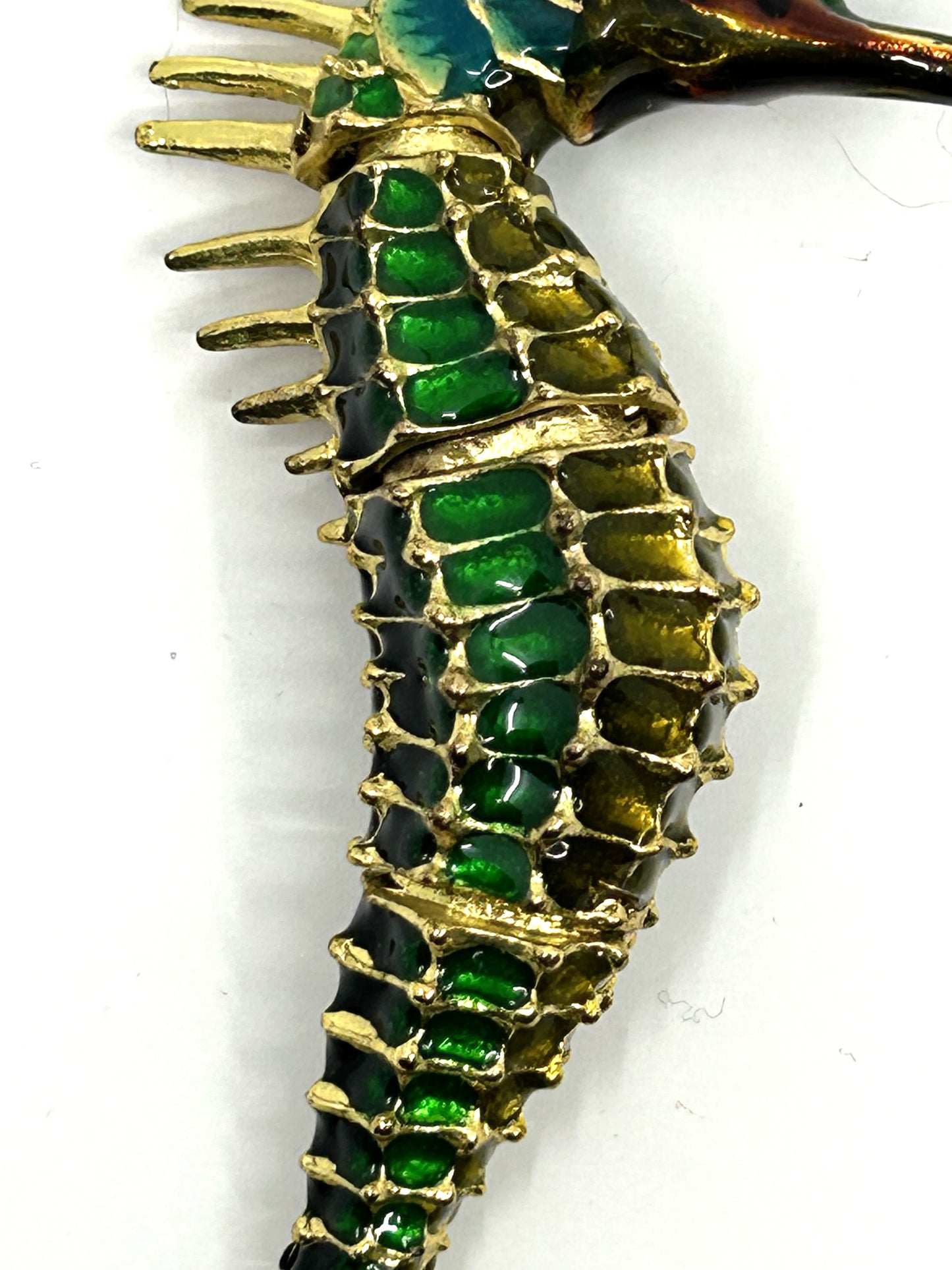 Articulated Cloisonne Enamel Gold Tone Seahorse Ornament
