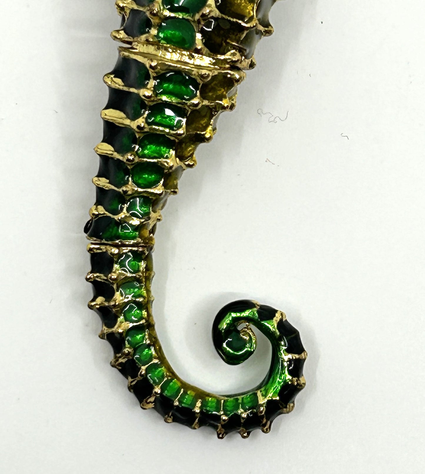Articulated Cloisonne Enamel Gold Tone Seahorse Ornament