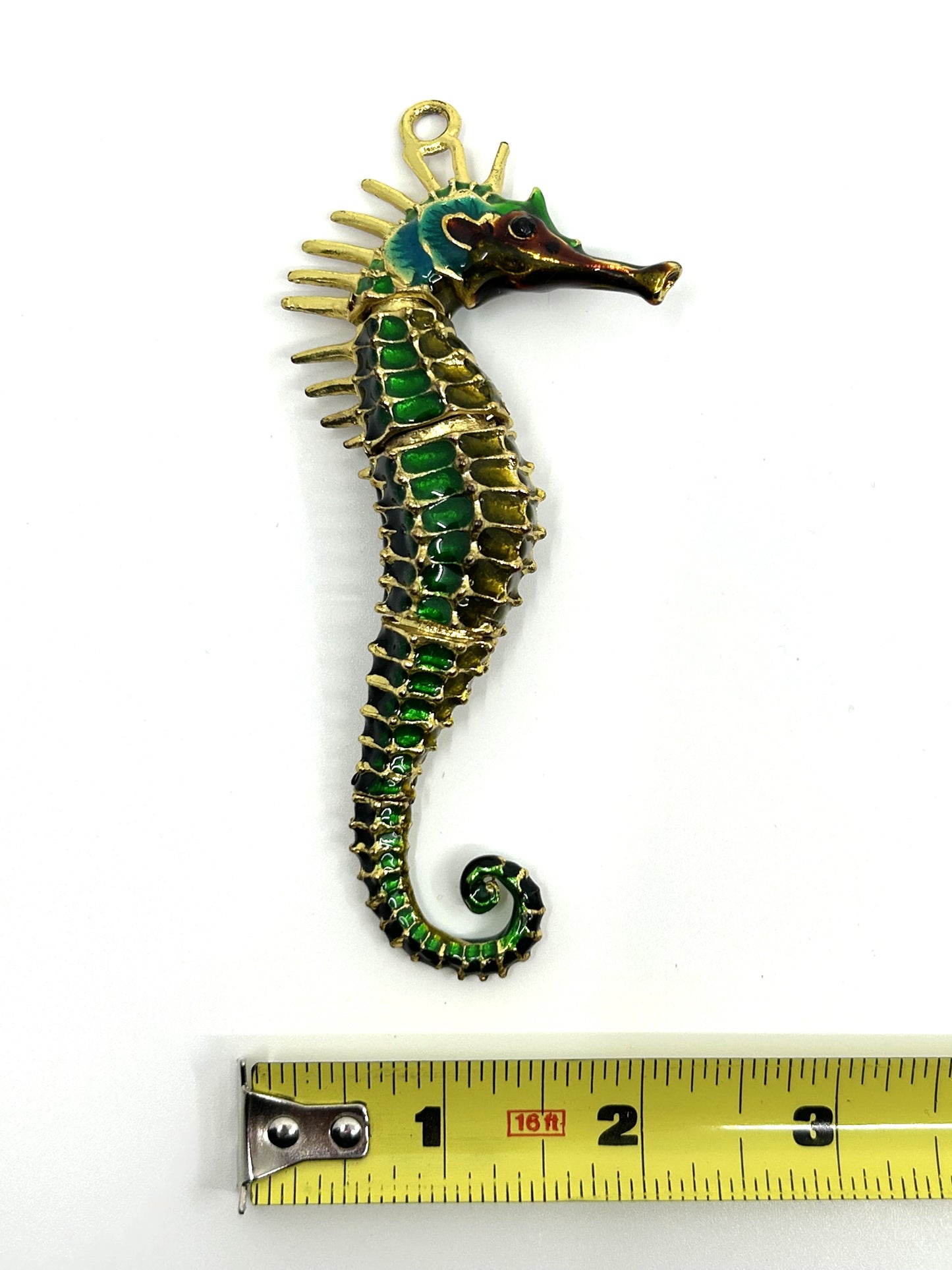 Articulated Cloisonne Enamel Gold Tone Seahorse Ornament