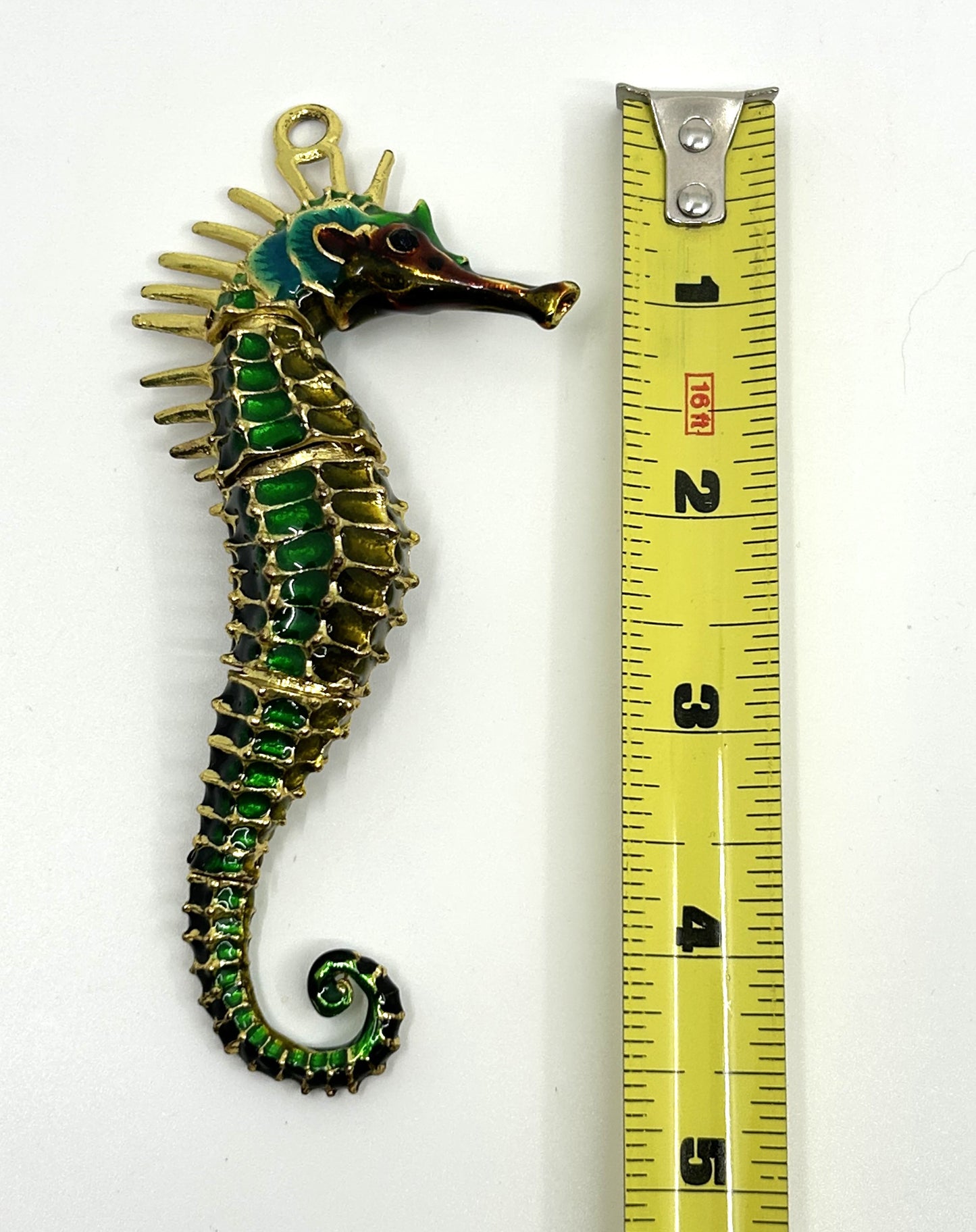 Articulated Cloisonne Enamel Gold Tone Seahorse Ornament