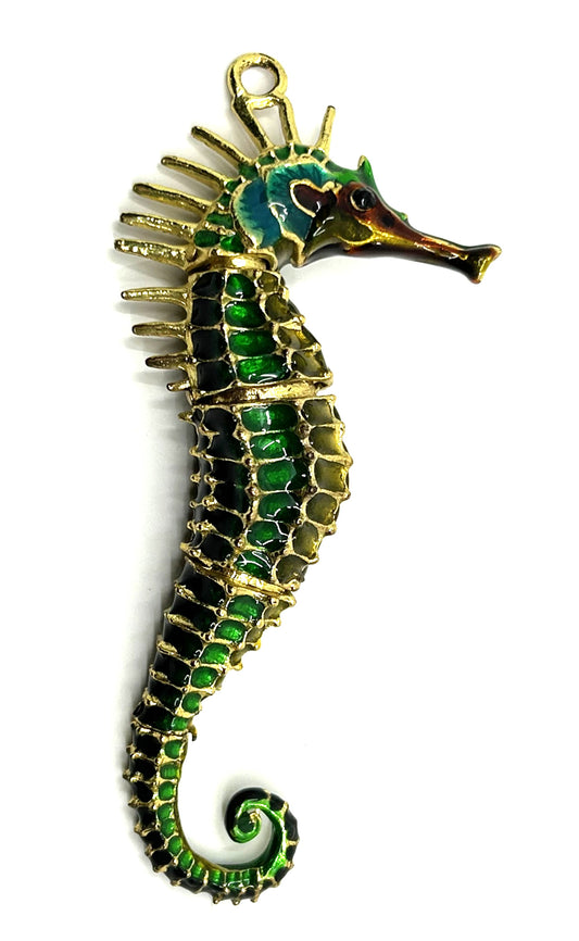 Articulated Cloisonne Enamel Gold Tone Seahorse Ornament