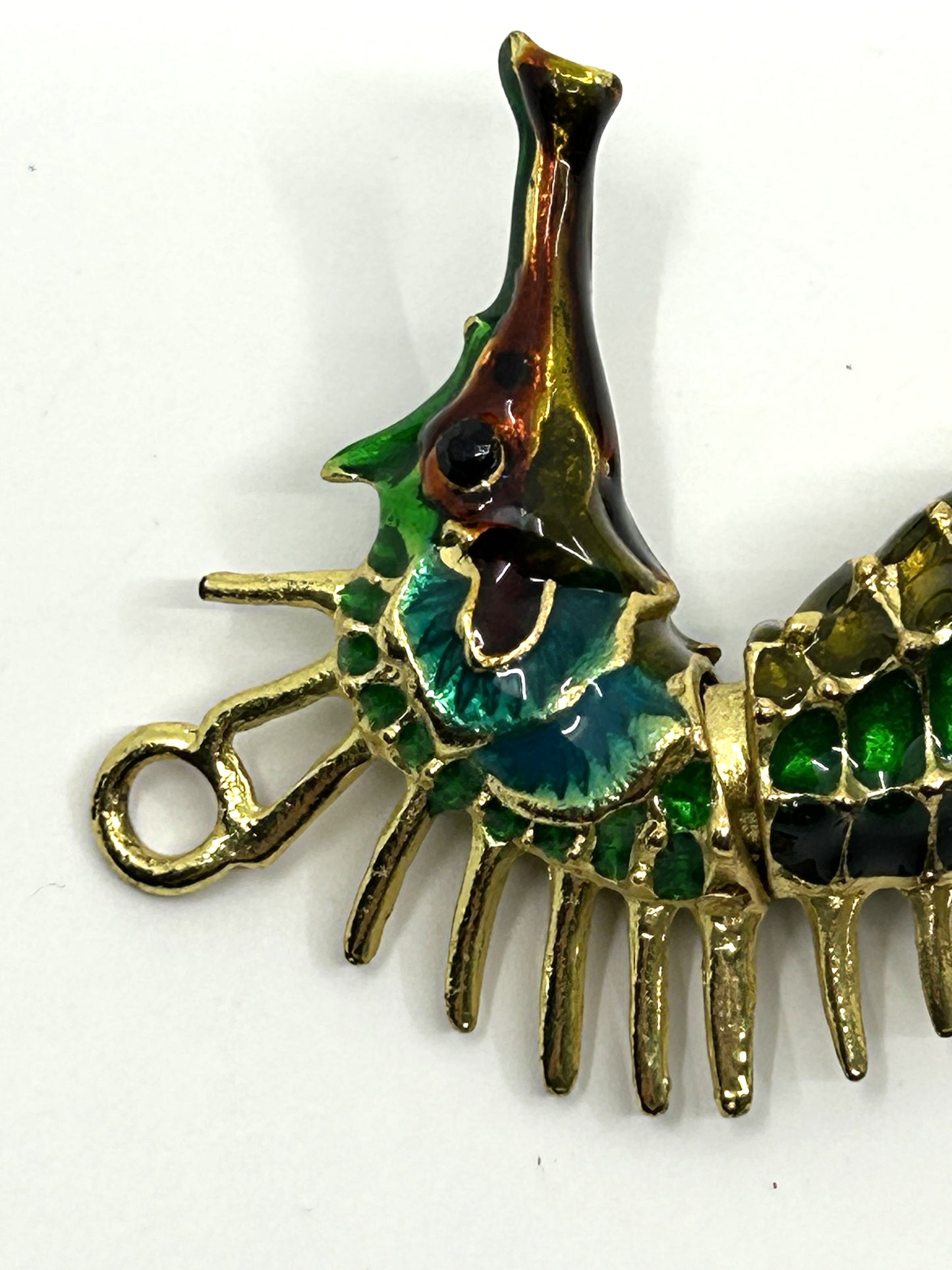 Articulated Cloisonne Enamel Gold Tone Seahorse Ornament