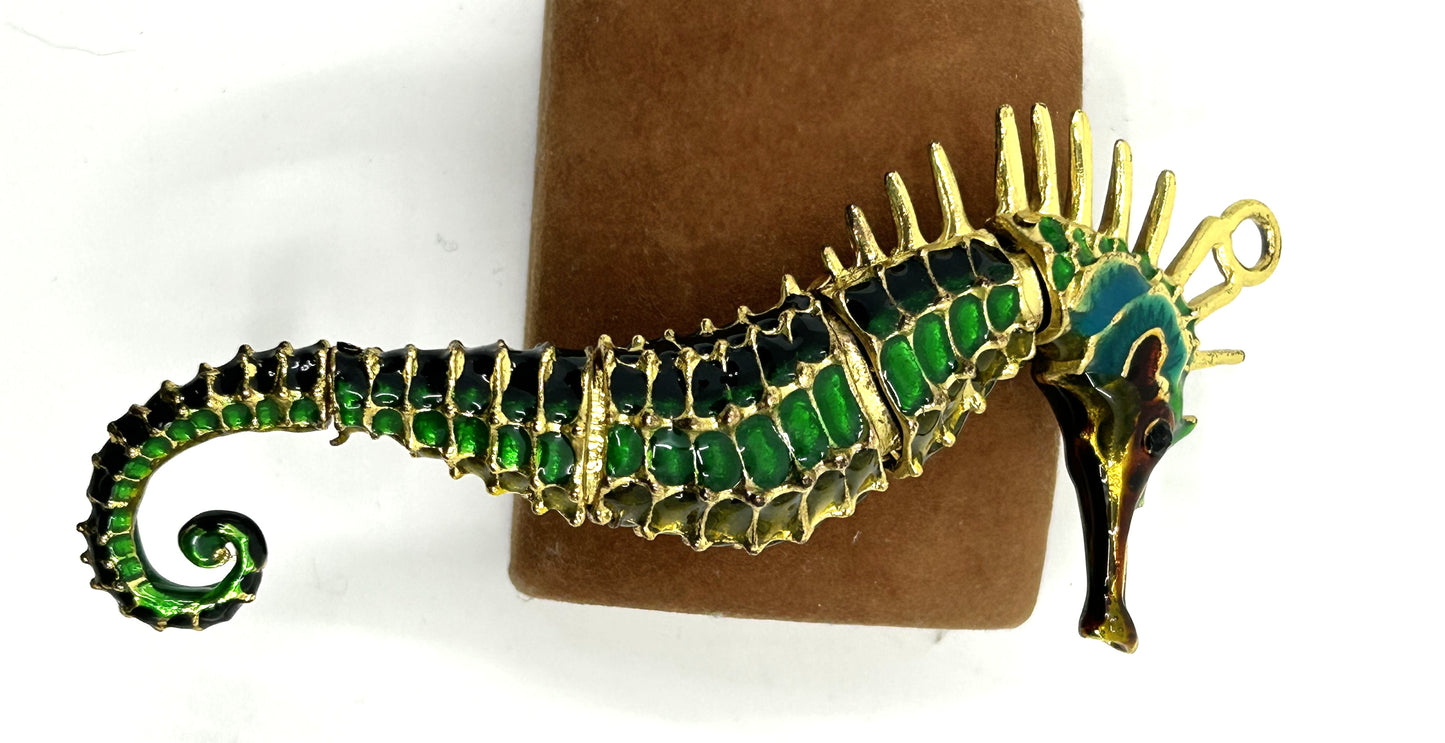 Articulated Cloisonne Enamel Gold Tone Seahorse Ornament