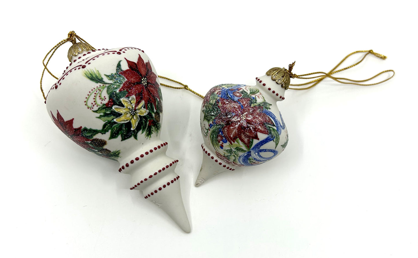 Vintage Rhyn Rivet Porcelain Hand Painted Finial Accent Ornaments - Set of 2
