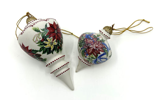 Vintage Rhyn Rivet Porcelain Hand Painted Finial Accent Ornaments - Set of 2