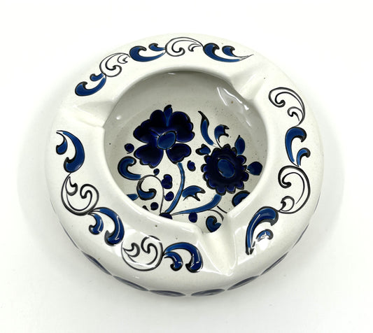 Dakas Greek Ceramic Ashtray - Blue & White Floral Design