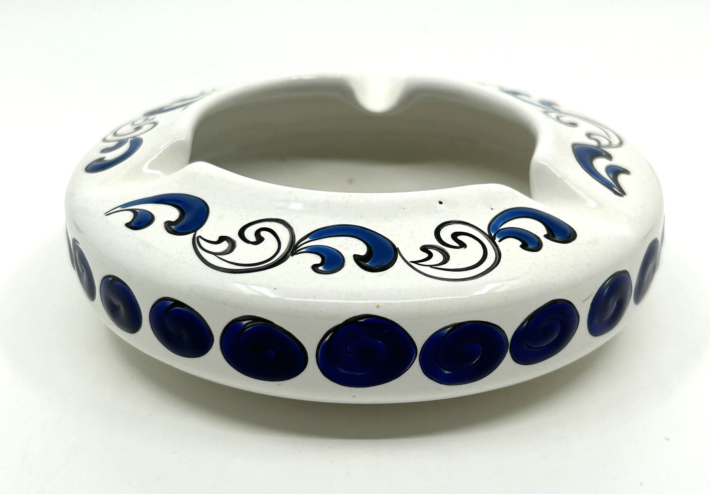 Dakas Greek Ceramic Ashtray - Blue & White Floral Design