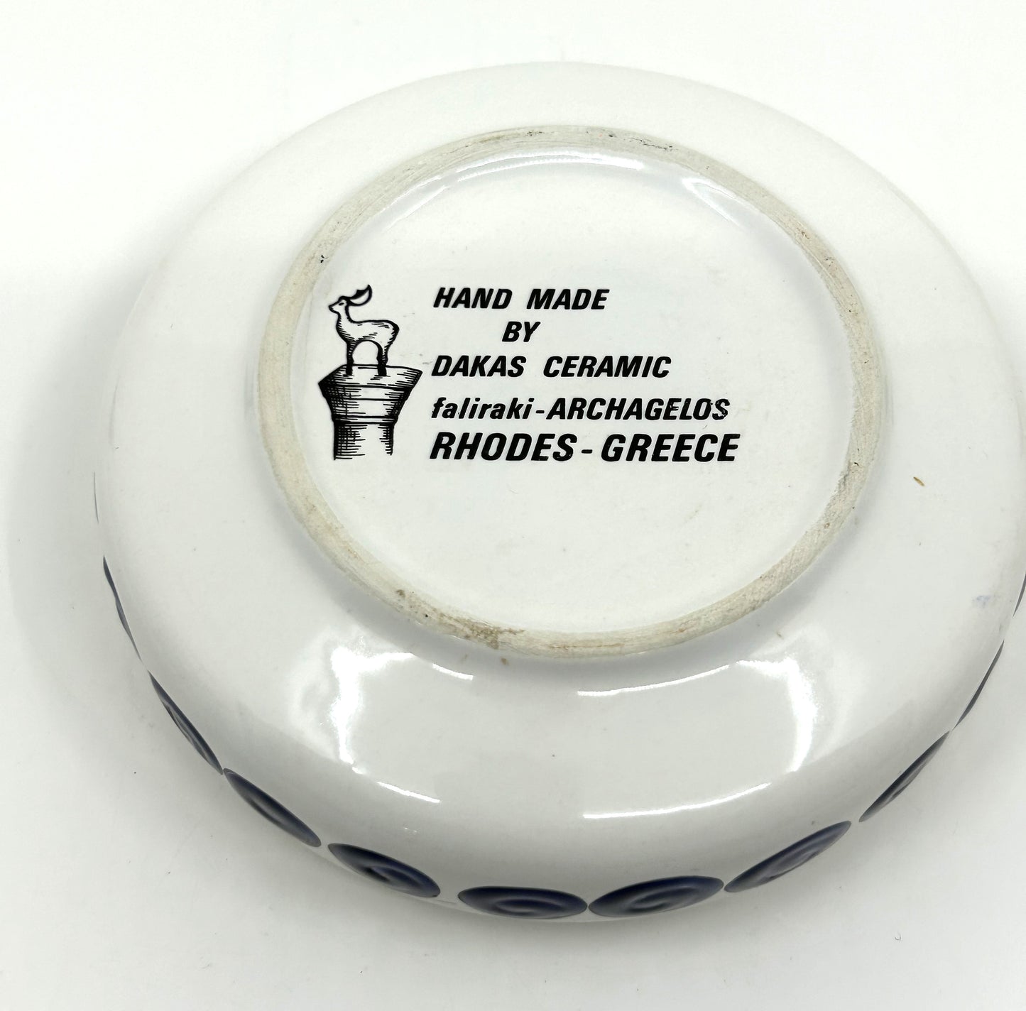 Dakas Greek Ceramic Ashtray - Blue & White Floral Design