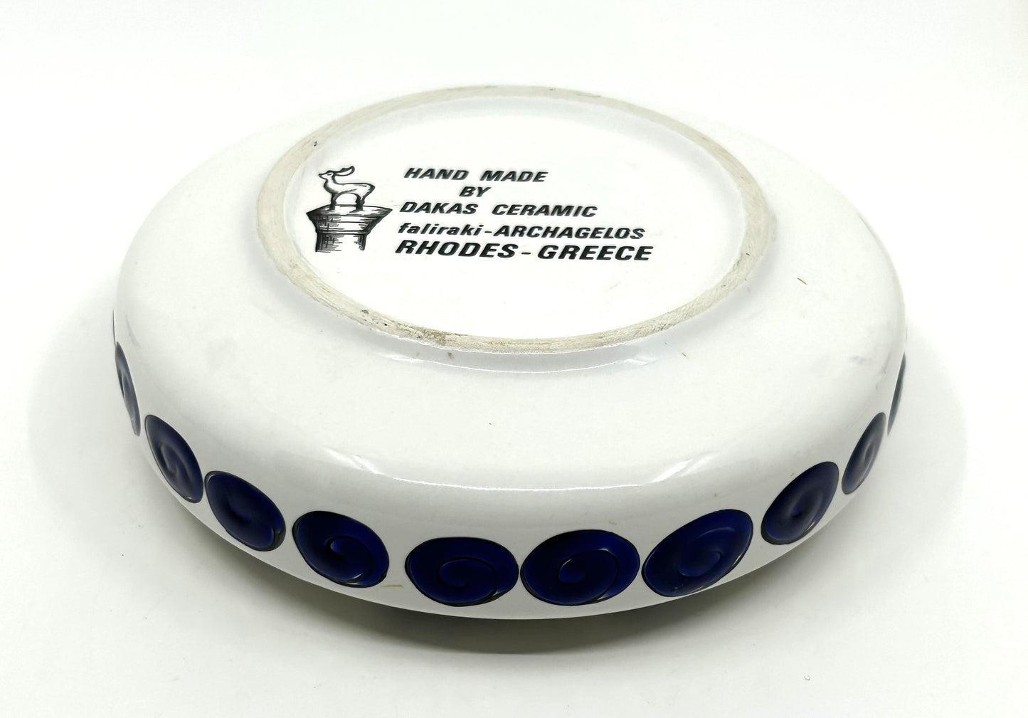 Dakas Greek Ceramic Ashtray - Blue & White Floral Design