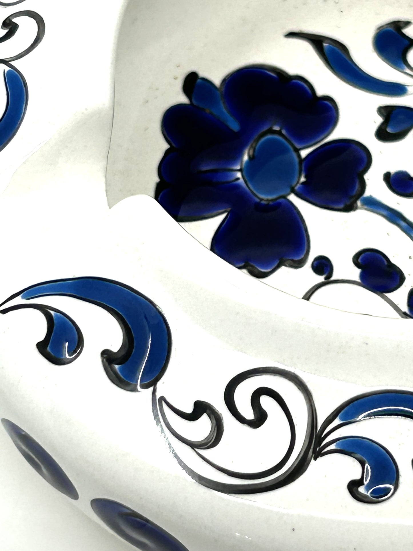 Dakas Greek Ceramic Ashtray - Blue & White Floral Design